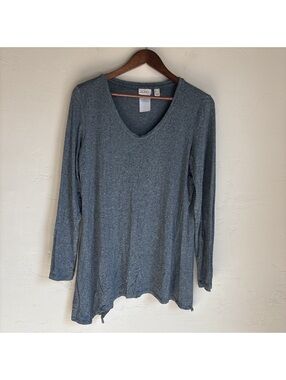 LOGO by Lori Goldstein Women's Medium Heathered Gray Asymmetrical Hem Tunic Top